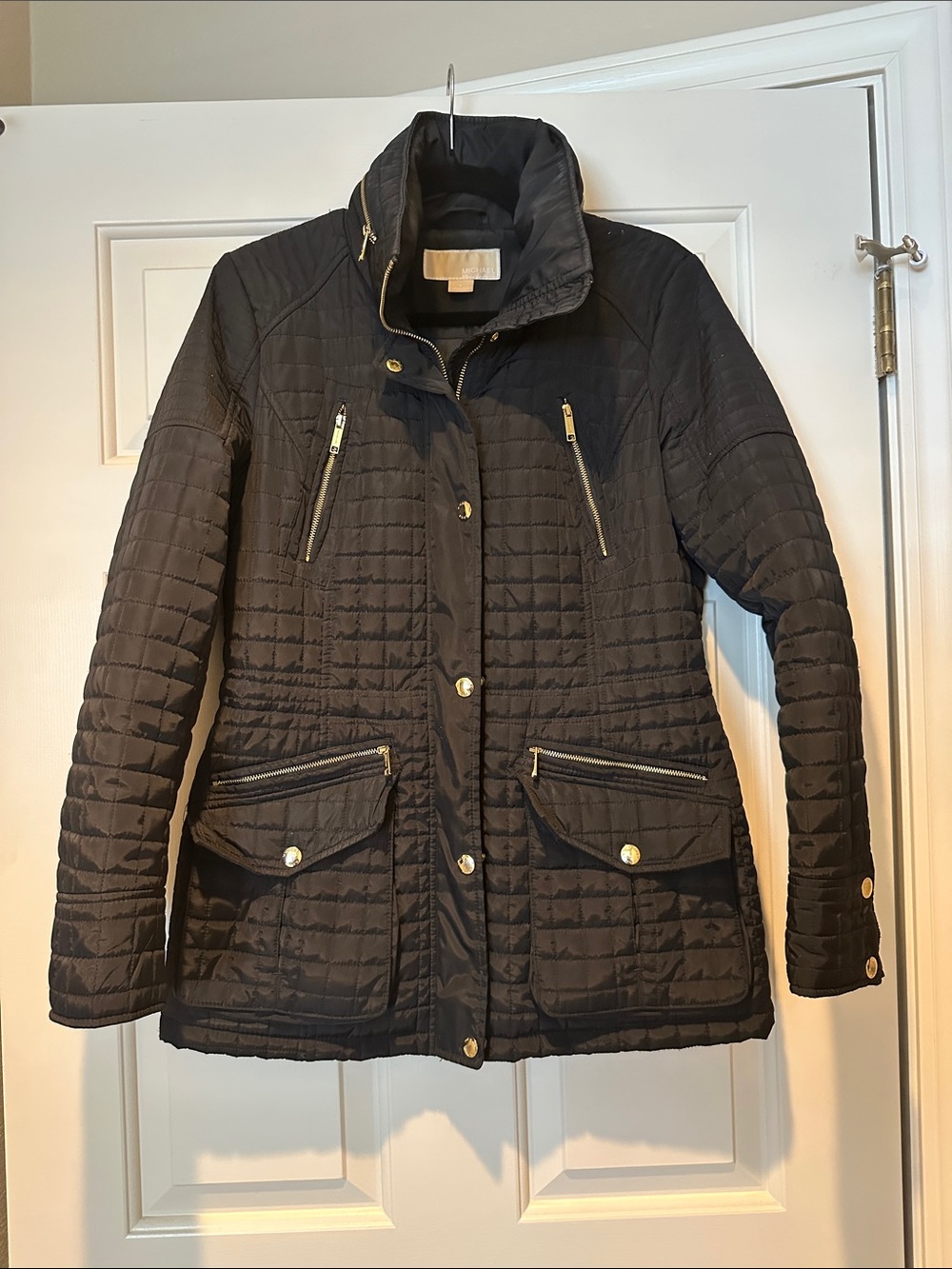 Michael Kors Quilted Black Jacket with Gold Hardware